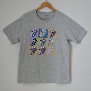 Rolling Stones Tee Shirt Top Lips Tongue Band Tee Gray Pastels Large